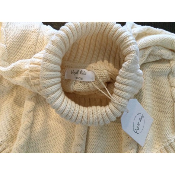 VIRGIL KIDS GIRLS TURTLENECK FALL PONCHO CABLE KNIT SWEATER 5T 110cm Cream Cape - Picture 3 of 4